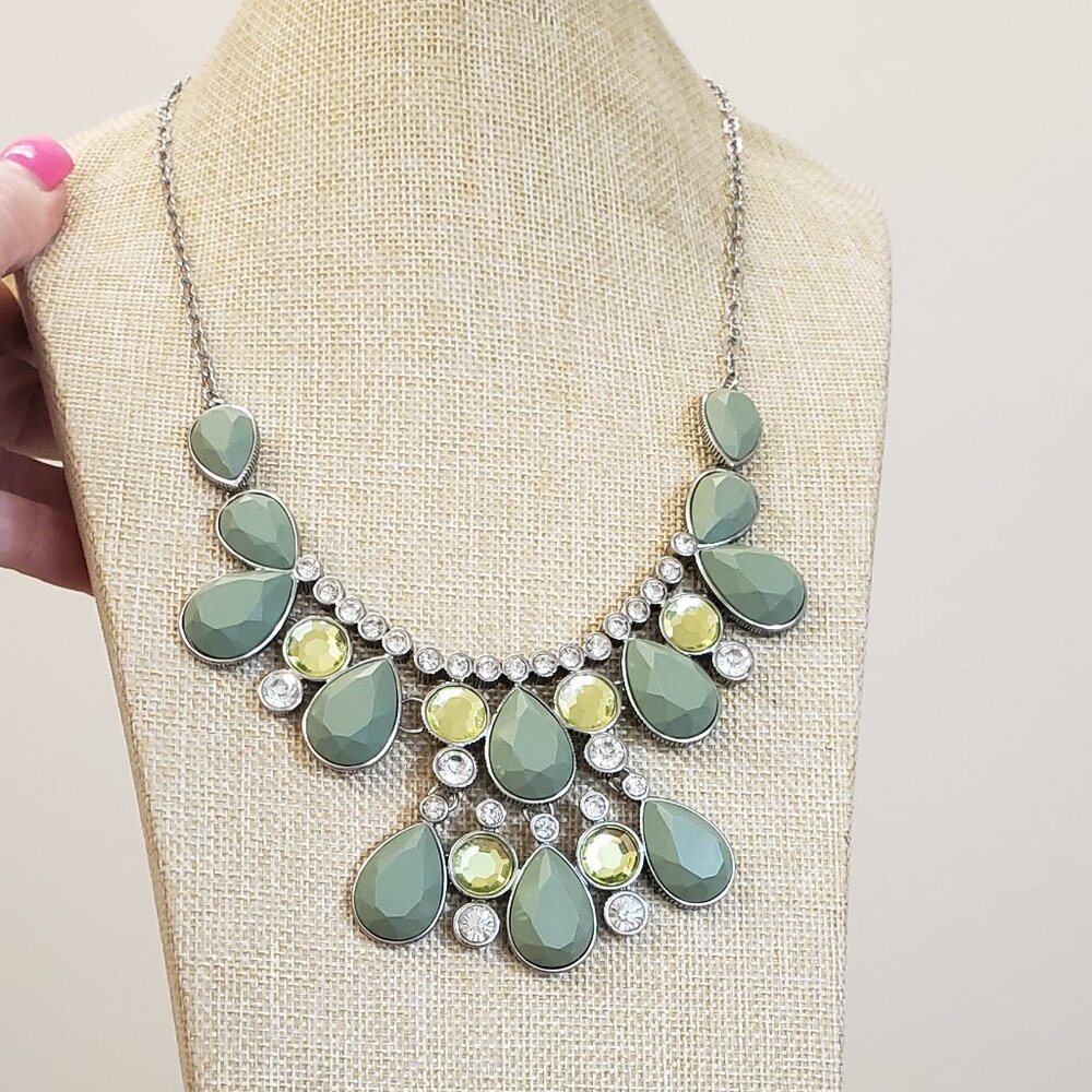 Lia Sophia, Green & Clear glass rhinestone statement fashion necklace